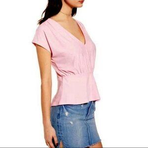 Leith Size XS Womens Orchard Short Sleeve Peplum Top in Pink